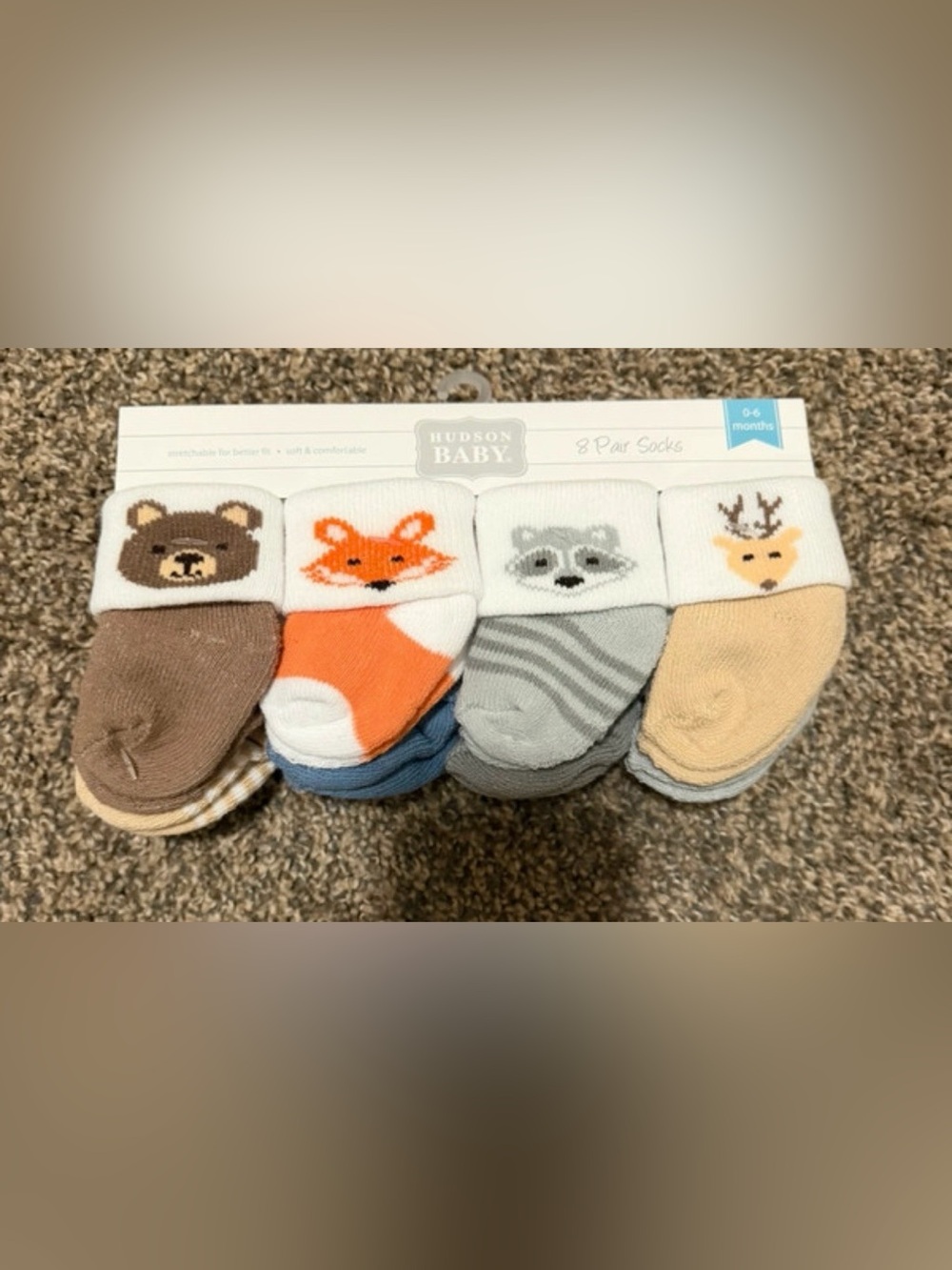 Cat & Jack Orange Fox and Gray Raccoon Baby Socks - 8 Pack
